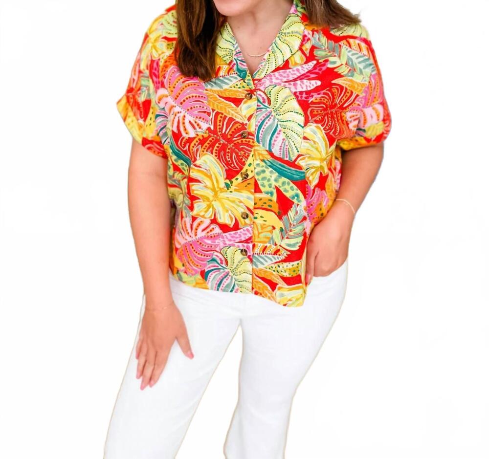 NEW KARLIE island market button up shirt in multi
